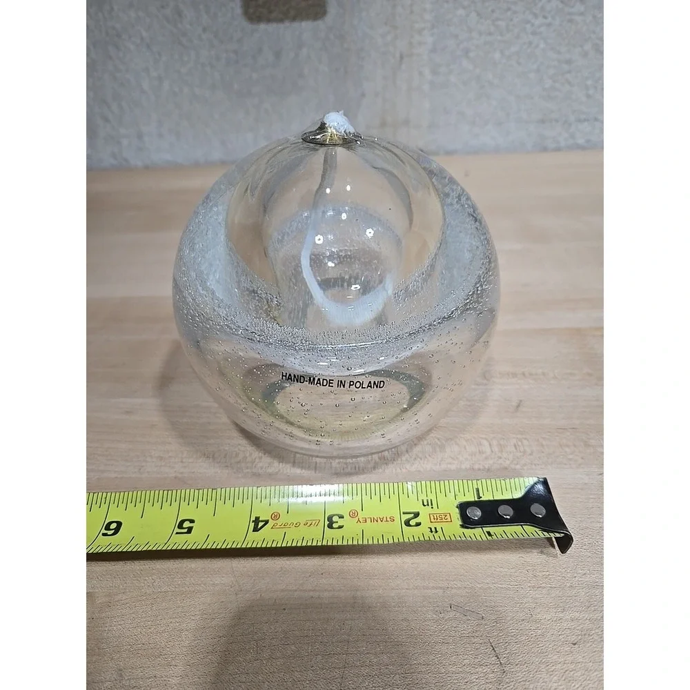 Vintage Hand Blown Bubble Glass Oil Lamp Ball Made In‎ Poland ORB With Wick